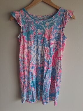 Lilly Pulitzer Cotton Floral Shift Dress in Blue, Pink, and White